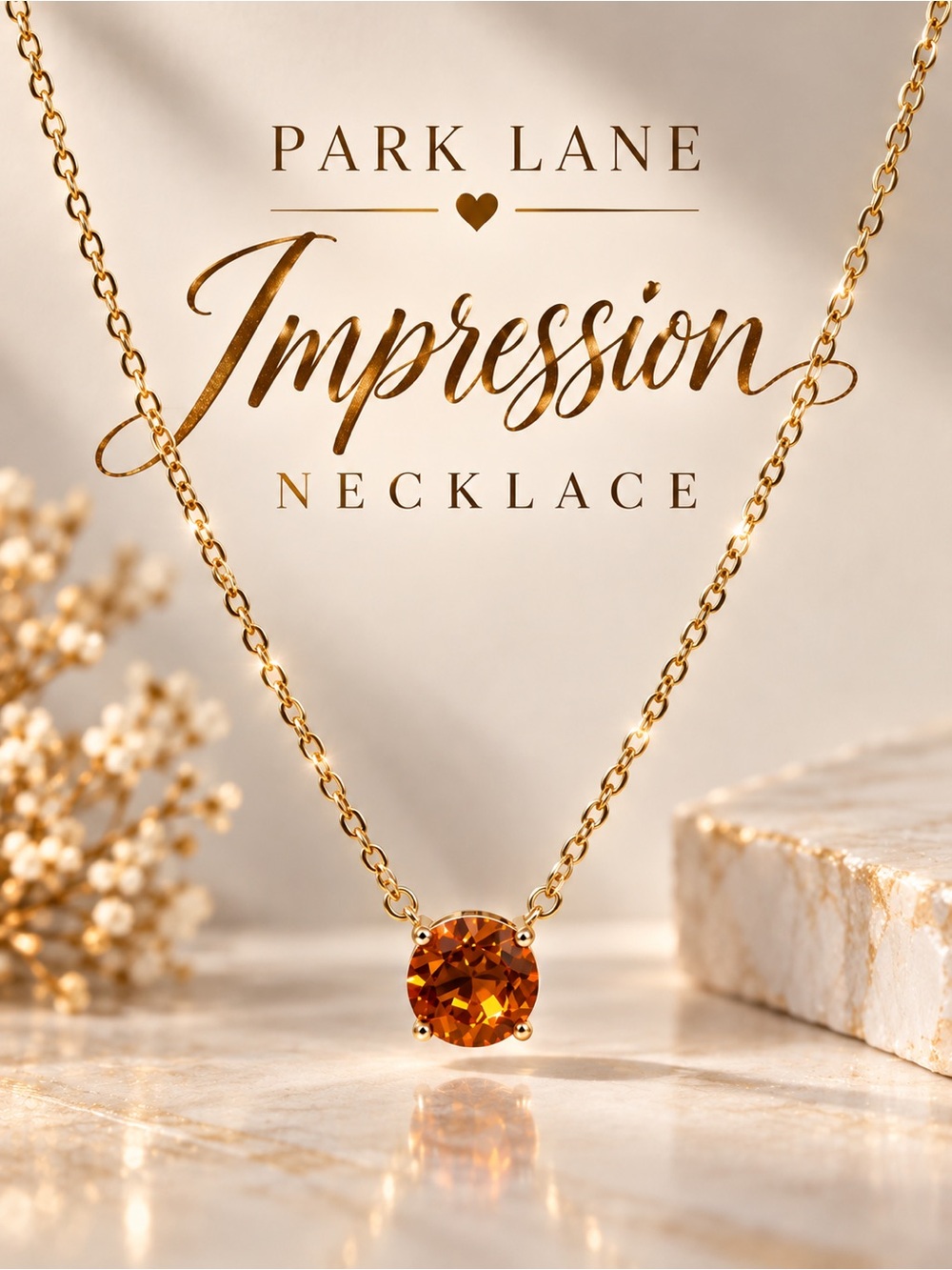 Park Lane Women’s Impression Necklace Gold Tone Amber Crystal Solitaire Pendant